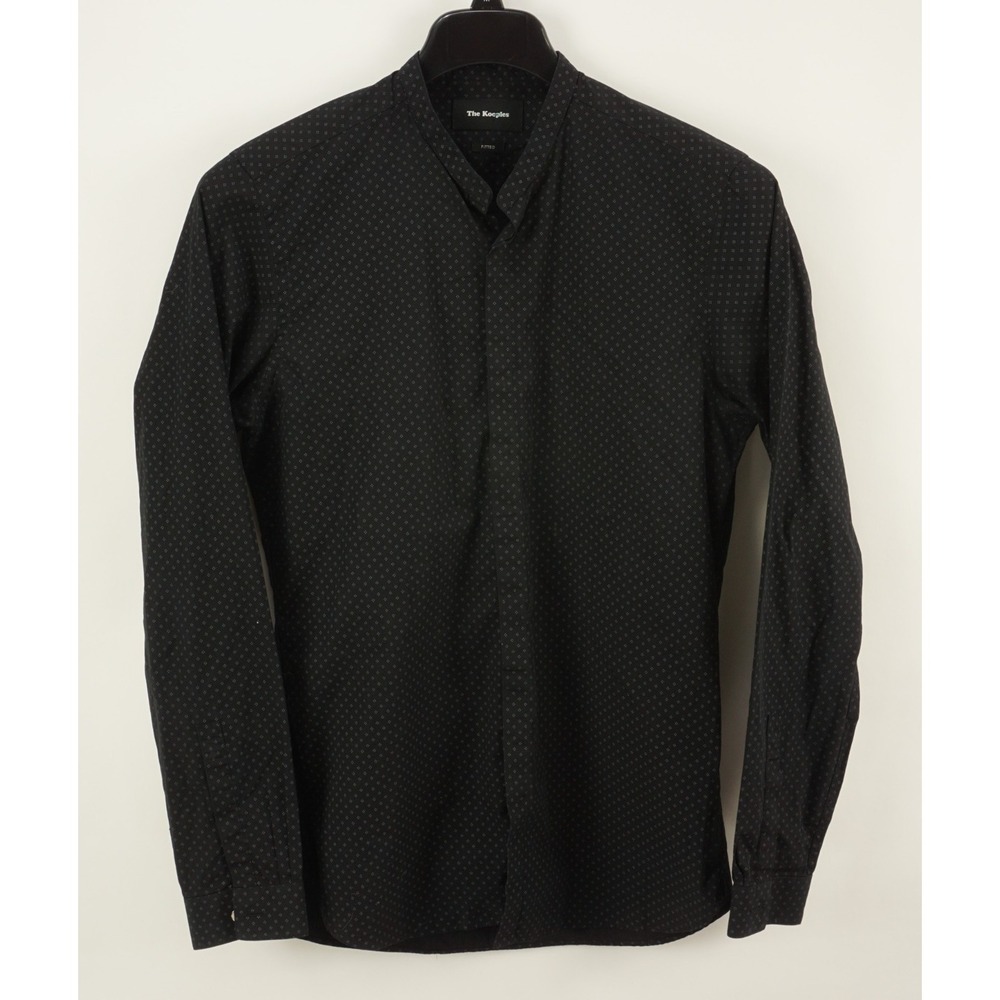 The Kooples Men's Medium Fitted Black Jersey Cotton Mandarin Button Up‎ Shirt